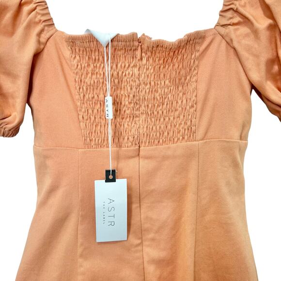 ASTR Peach Papaya Wendy Bodycon Puff Sleeve Smocked Mini Dress size S NEW Tags - Picture 7 of 9